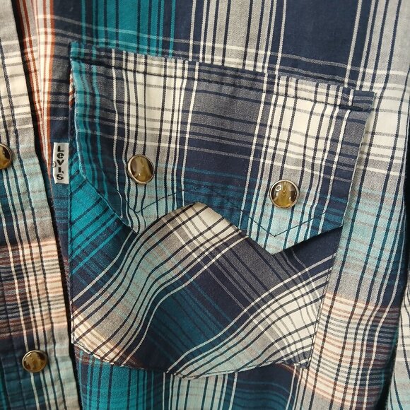 Vintage Western Levi's Double Pocket Plaid Marbled Snap Button Shirt Size XXL - Picture 3 of 9